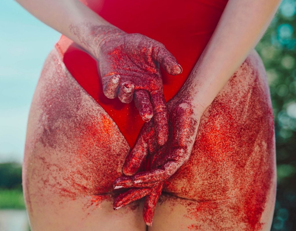period period blood butt ass blood fingers outdoors swimming