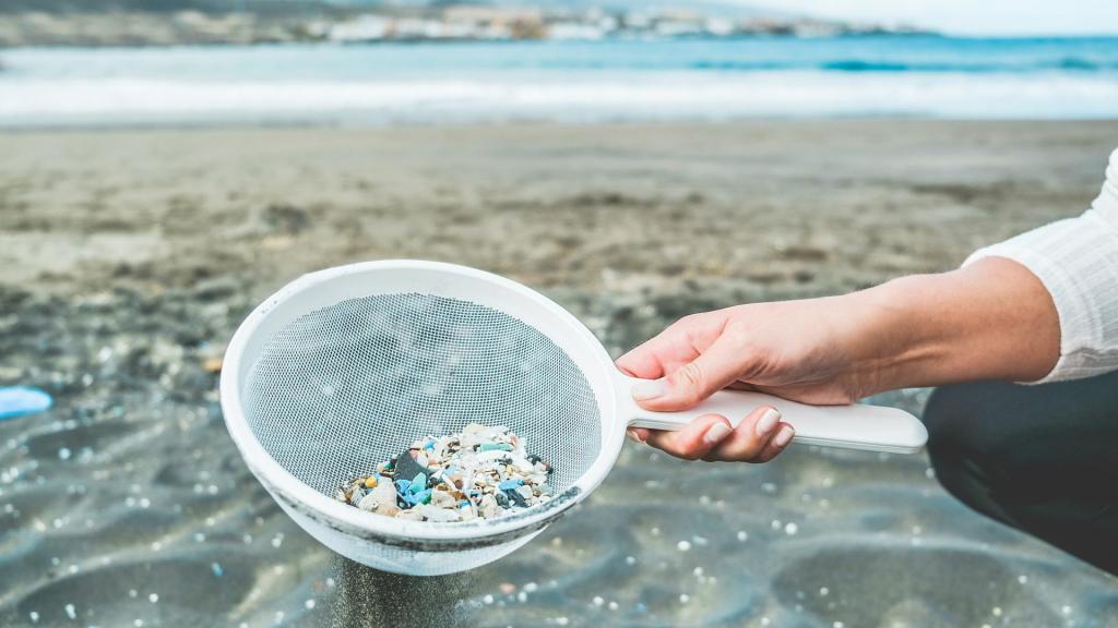 Mikroplastik in Sieb Umweltverschmutzung Meeresverschmutzung