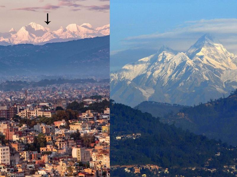 Vom 200 km entfernten Kathmandu ist erstmals dre Everest sichtbar.