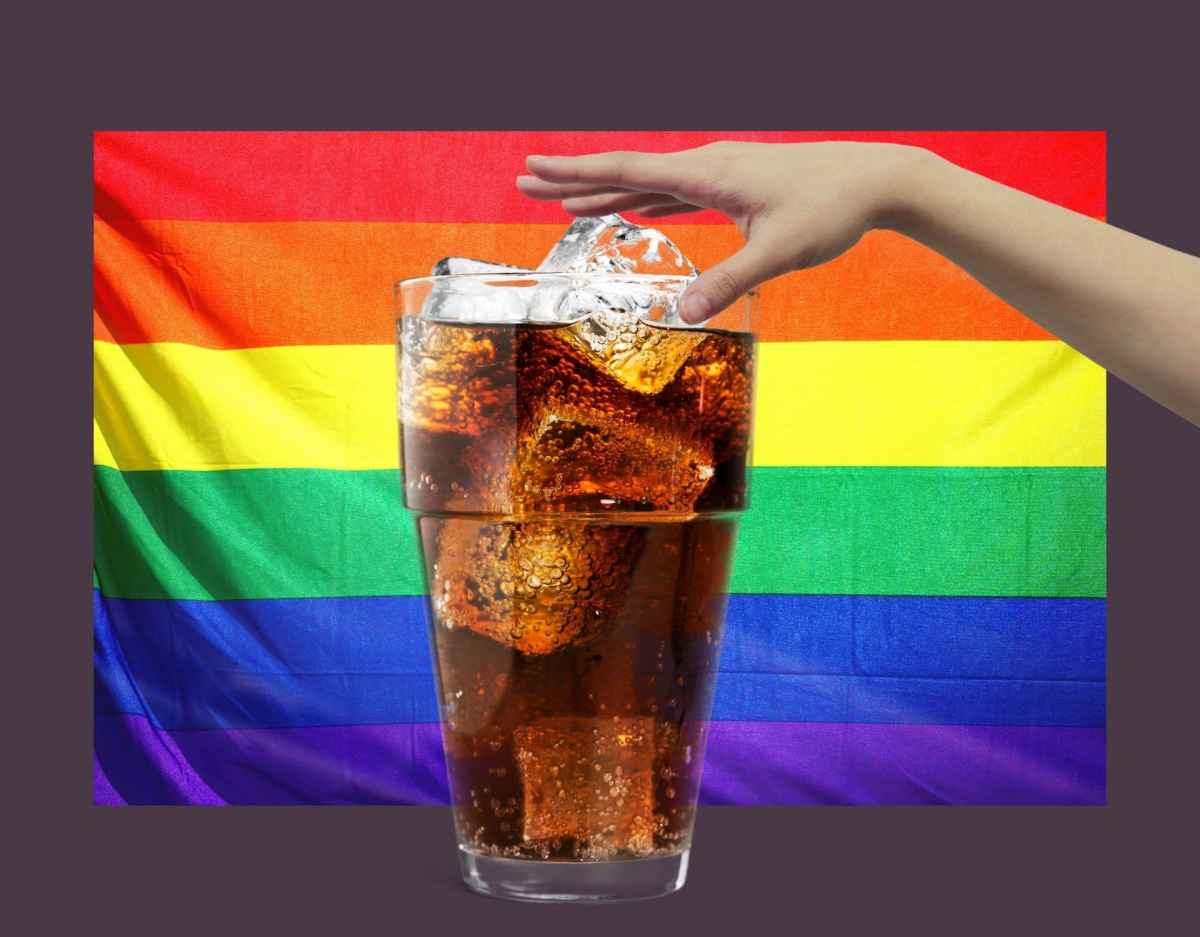 Hand mit Cola und Pride Flag