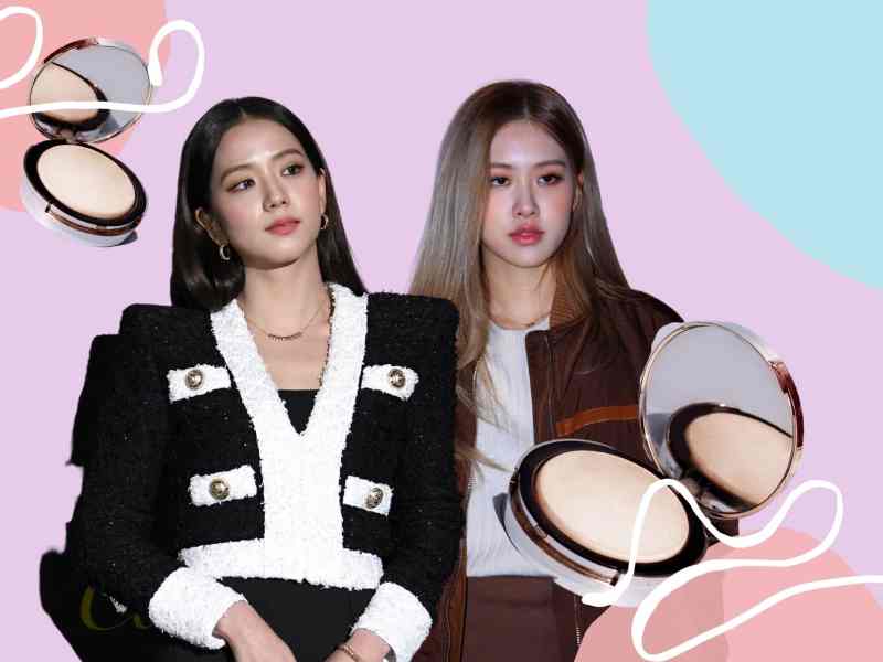 Jisoo und Rosé von Blackpink mit Cushion Make up. Collage.