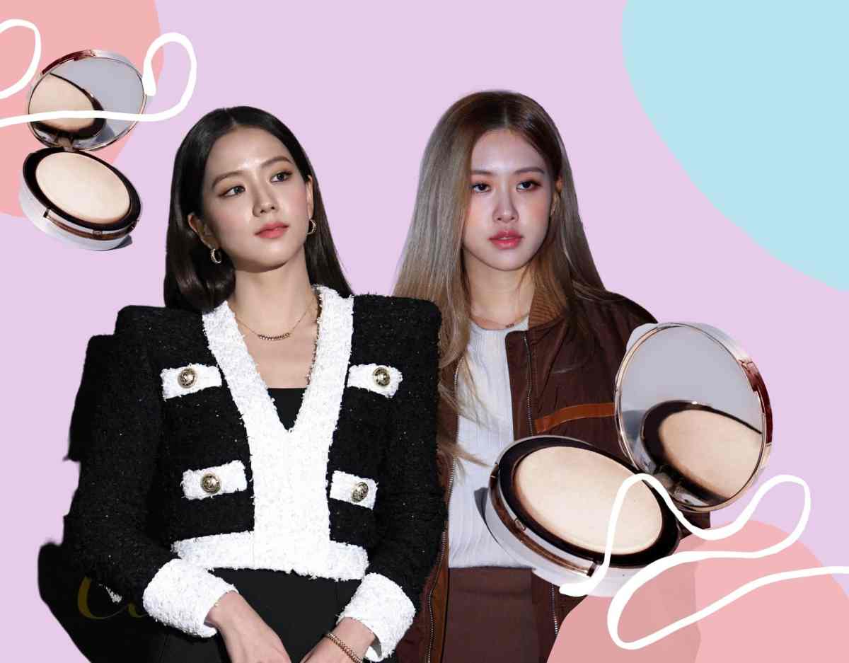 Jisoo und Rosé von Blackpink mit Cushion Make up. Collage.