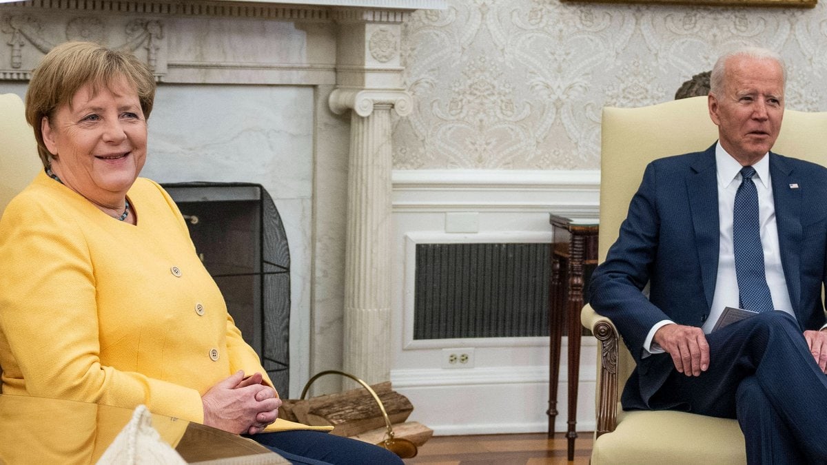 Angela Merkel während ihres Treffens mit Joe Biden im Weißen Haus. © imago images/MediaPunch