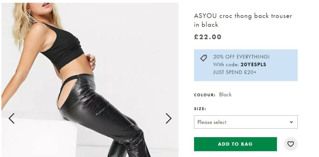 ASYOU croc thong back trouser in black