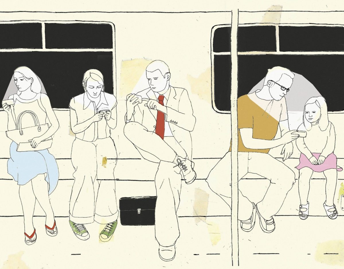 Grafik von Menschen, die in der U-Bahn sitzen