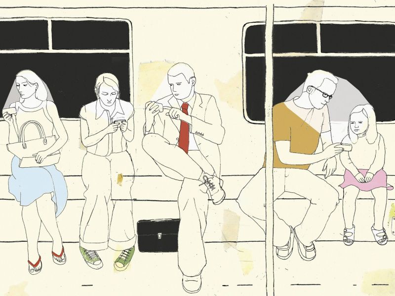 Grafik von Menschen, die in der U-Bahn sitzen