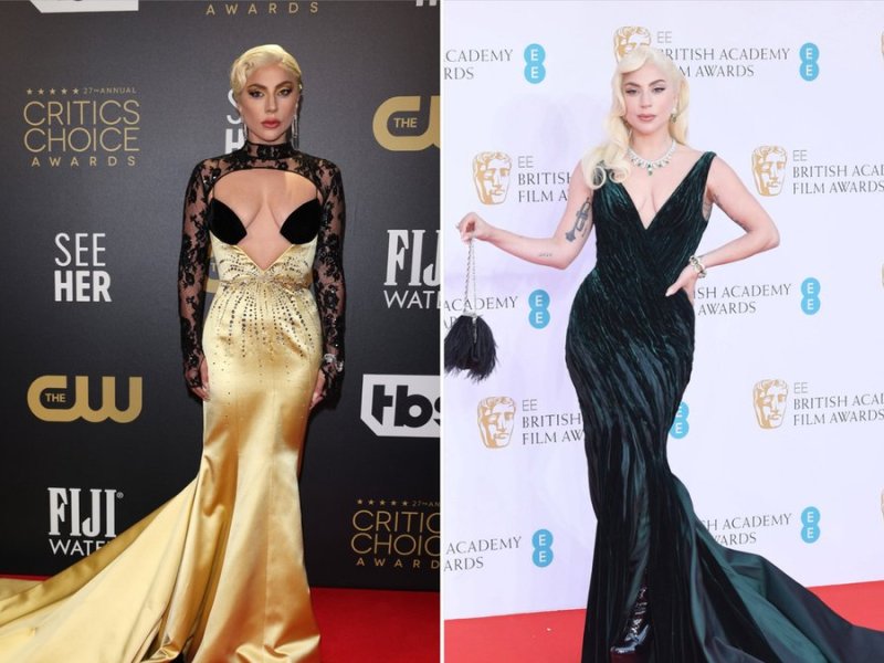Zweimal Lady Gaga an einem Abend: bei den Critics' Choice Awards (l.) und bei den BAFTA Film Awards.. © [M] Neil Mockford /FilmMagic / Getty Images / imago/UPI Photo