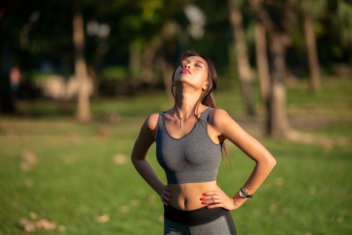 Frau Sport Joggen Sonne Park