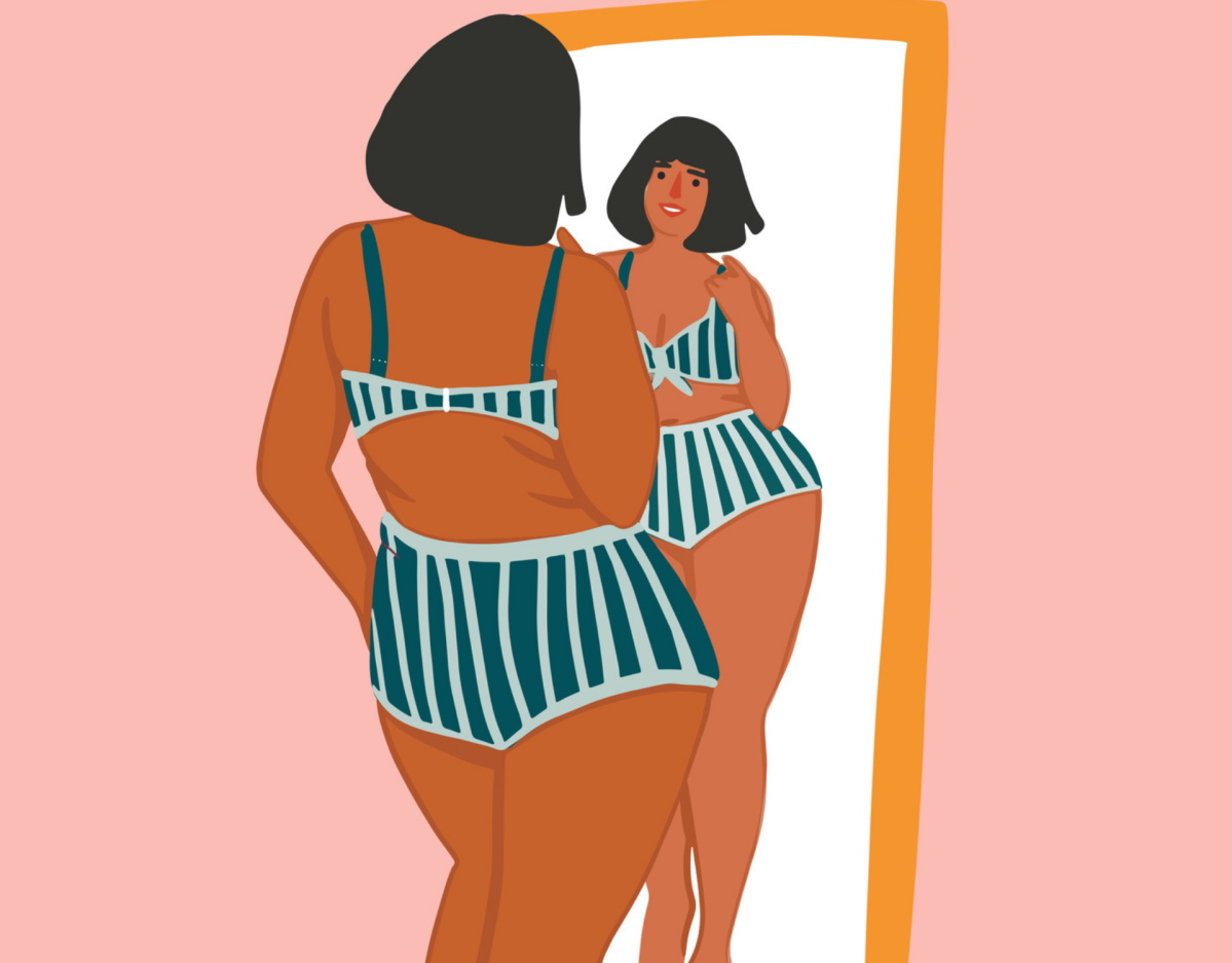 Cartoon von Frau vor einem Spiegel