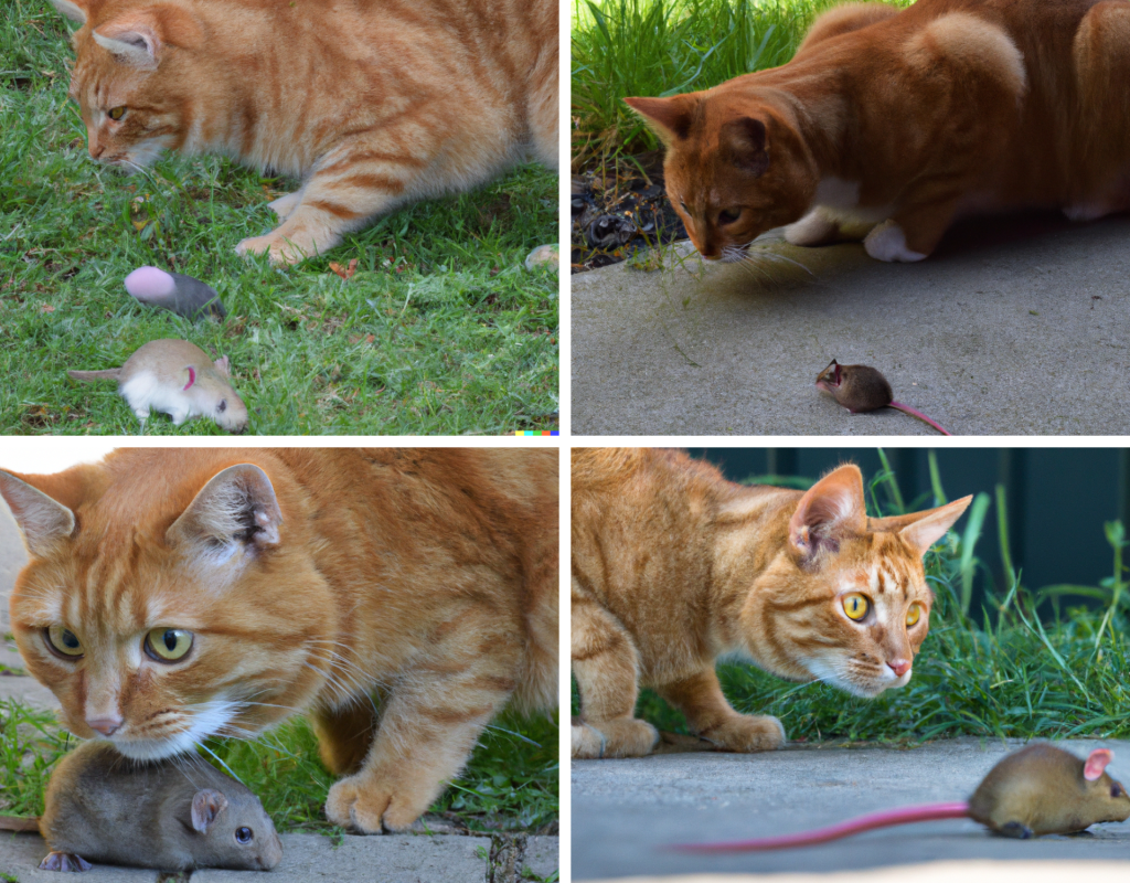 Rote Katze jagt eine Maus von künstlicher Intelligenz generiert.