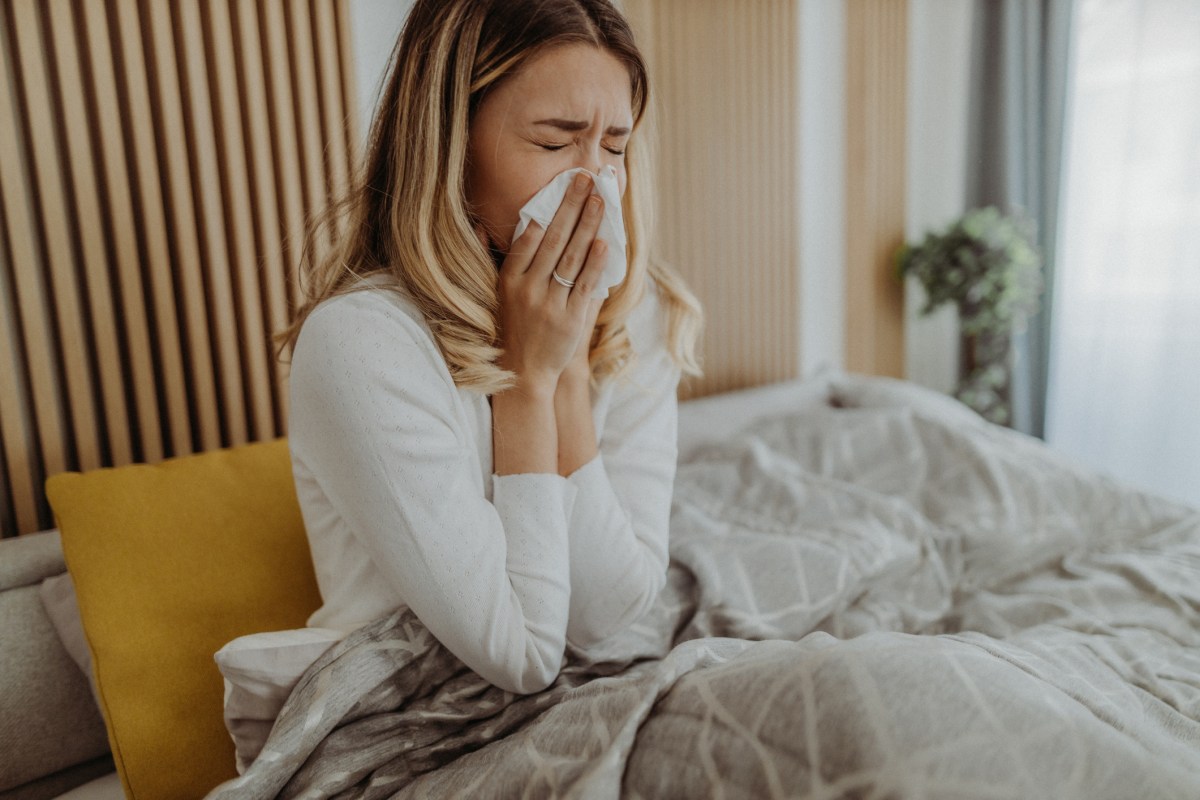 Frau Fieber Schnupfen Bett