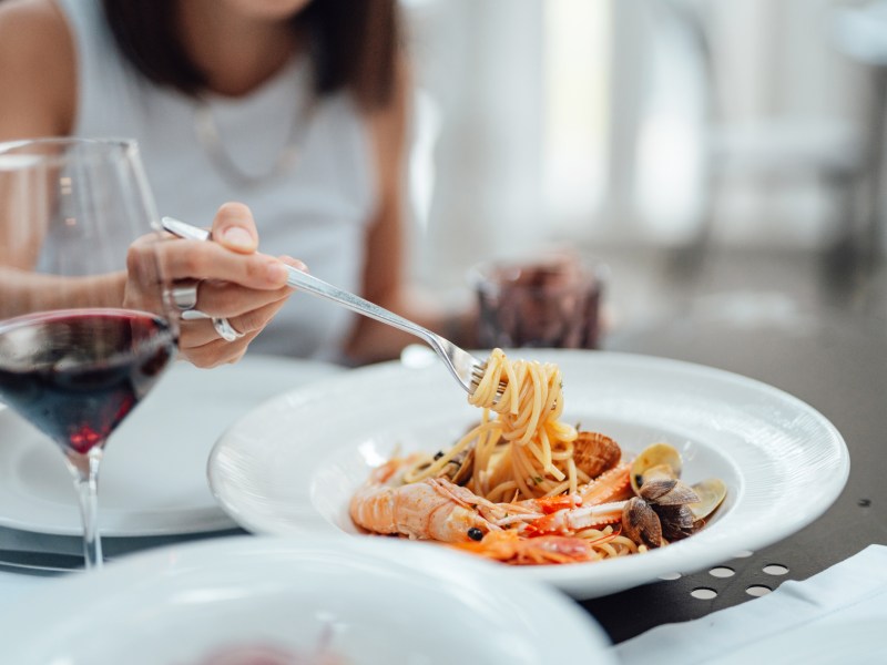 Pasta Meeresfrüchte Rotwein