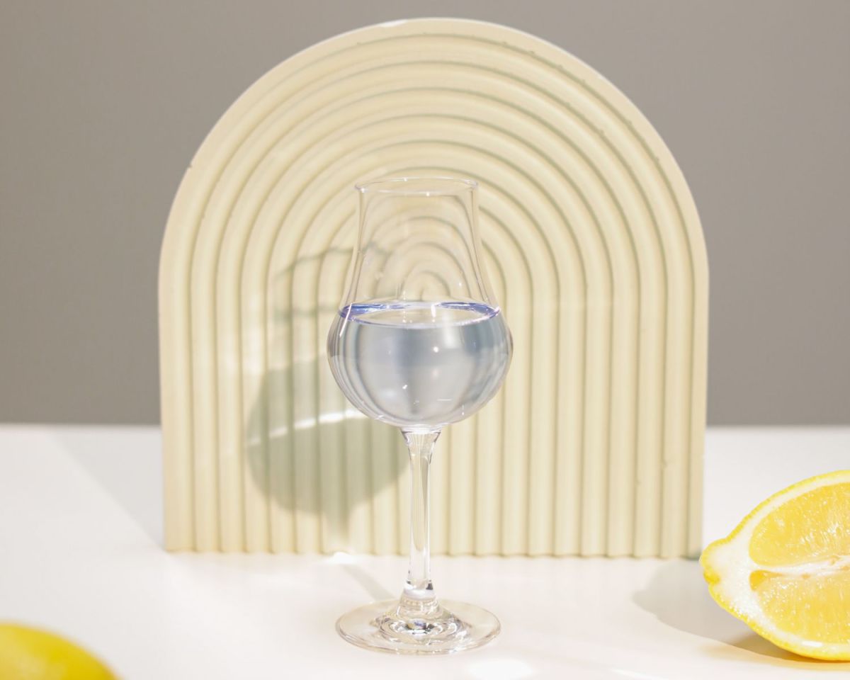 Wasserglas mit Zitronen