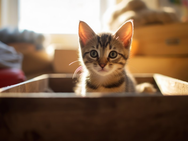 Katze sitzt in einem Rechteck Kiste