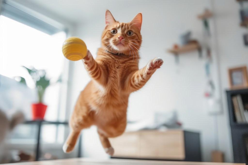 Katze spielt mit Ball