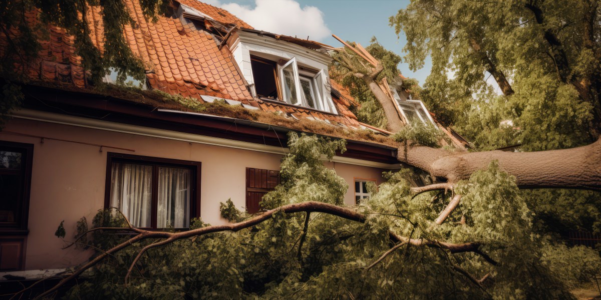 Ein Baum ist auf ein Haus gefallen.