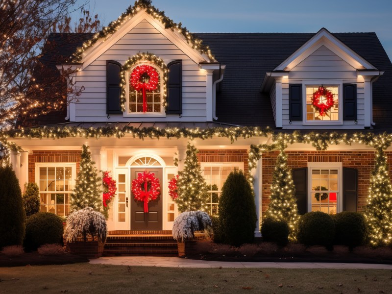 Ein Haus mit Weihnachtsbeleuchtung.