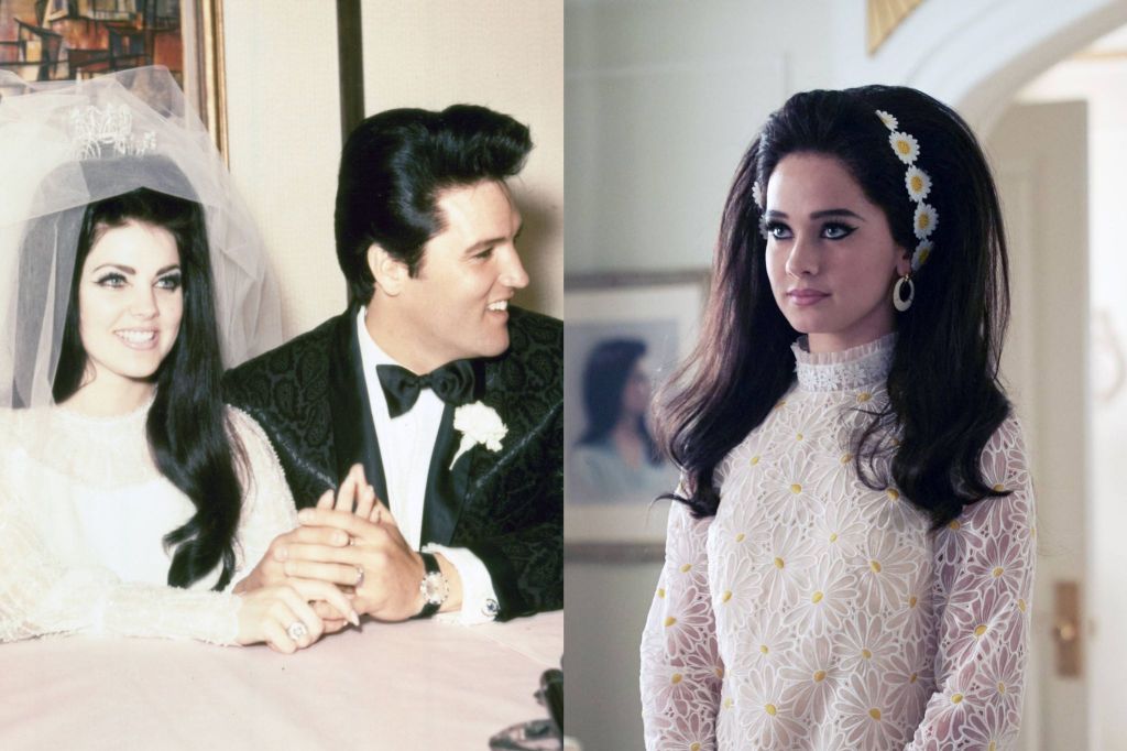 Links sind Elvis und Priscilla Presley zu sehen. Rechts die Filmadaption.