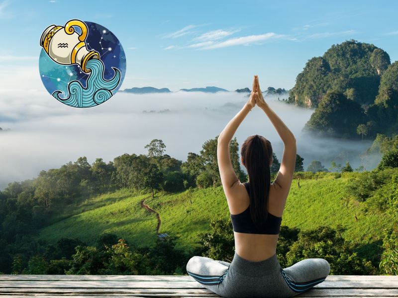 Frau macht Yoga: Gesundheit Horoskop 2024 für Sternzeichen Wassermann