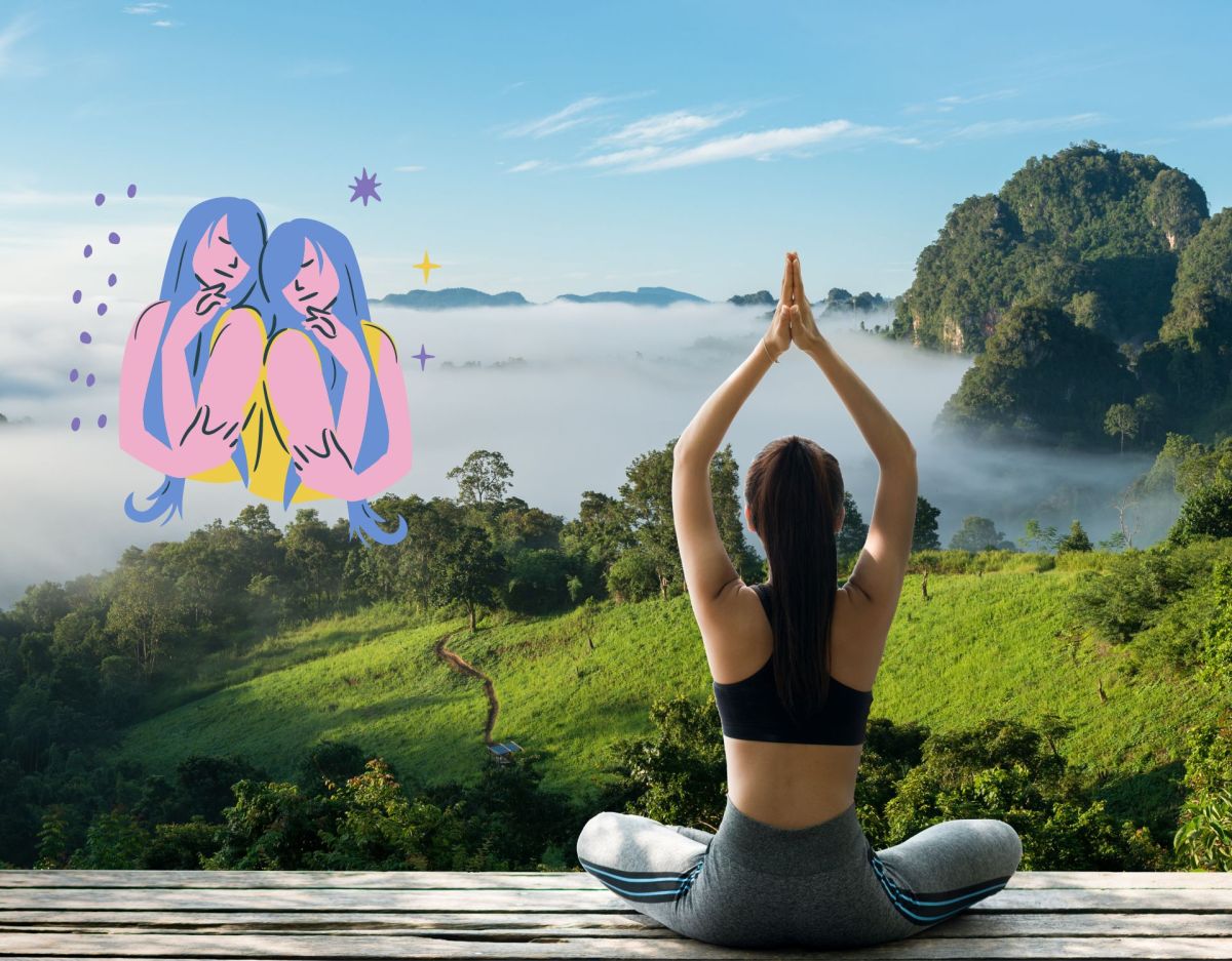 Frau macht Yoga: Gesundheit Horoskop 2024 für Sternzeichen Zwillinge