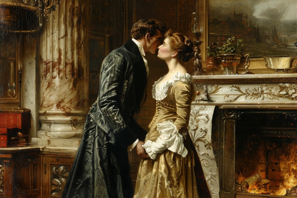 Altmodische Illustration eines küssenden Paares.