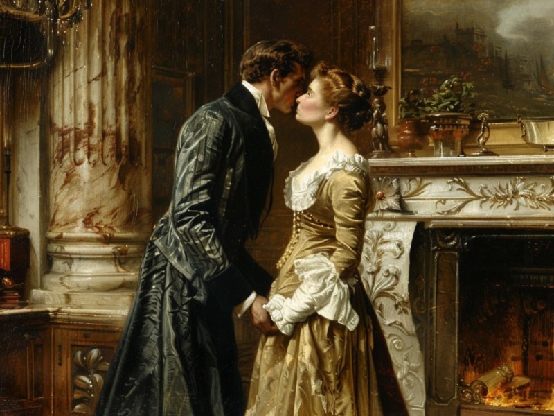 Altmodische Illustration eines küssenden Paares.