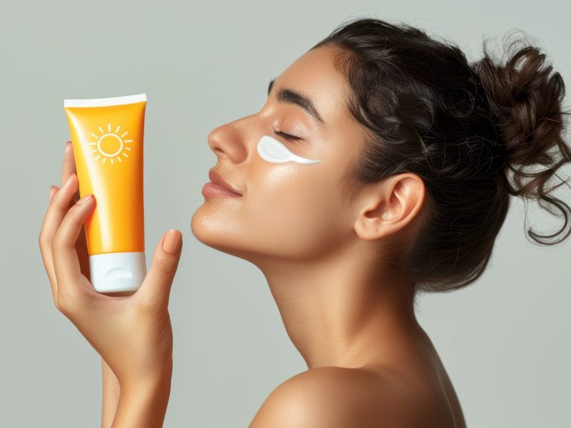 Frau mit Sonnencreme